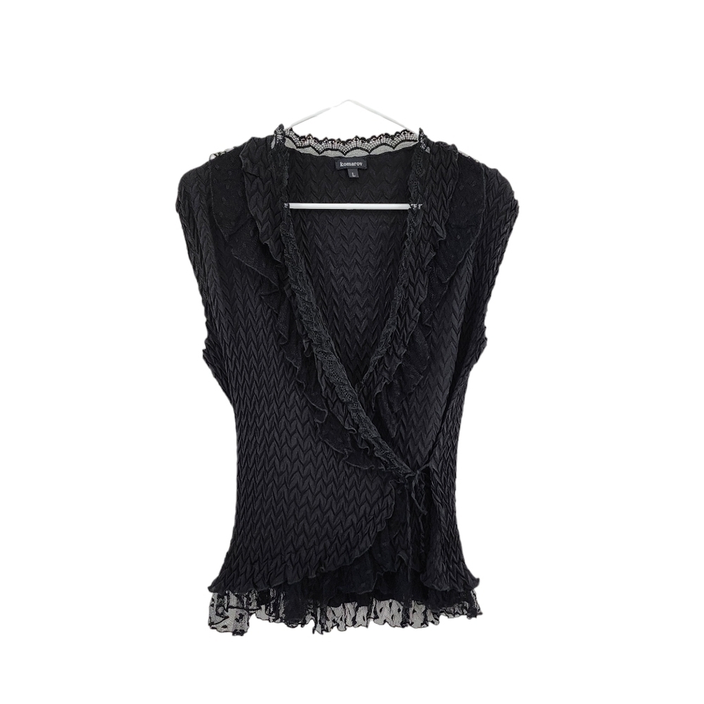 Komarov Women's Poly Textured Ruffles Wrap Style Top - L
